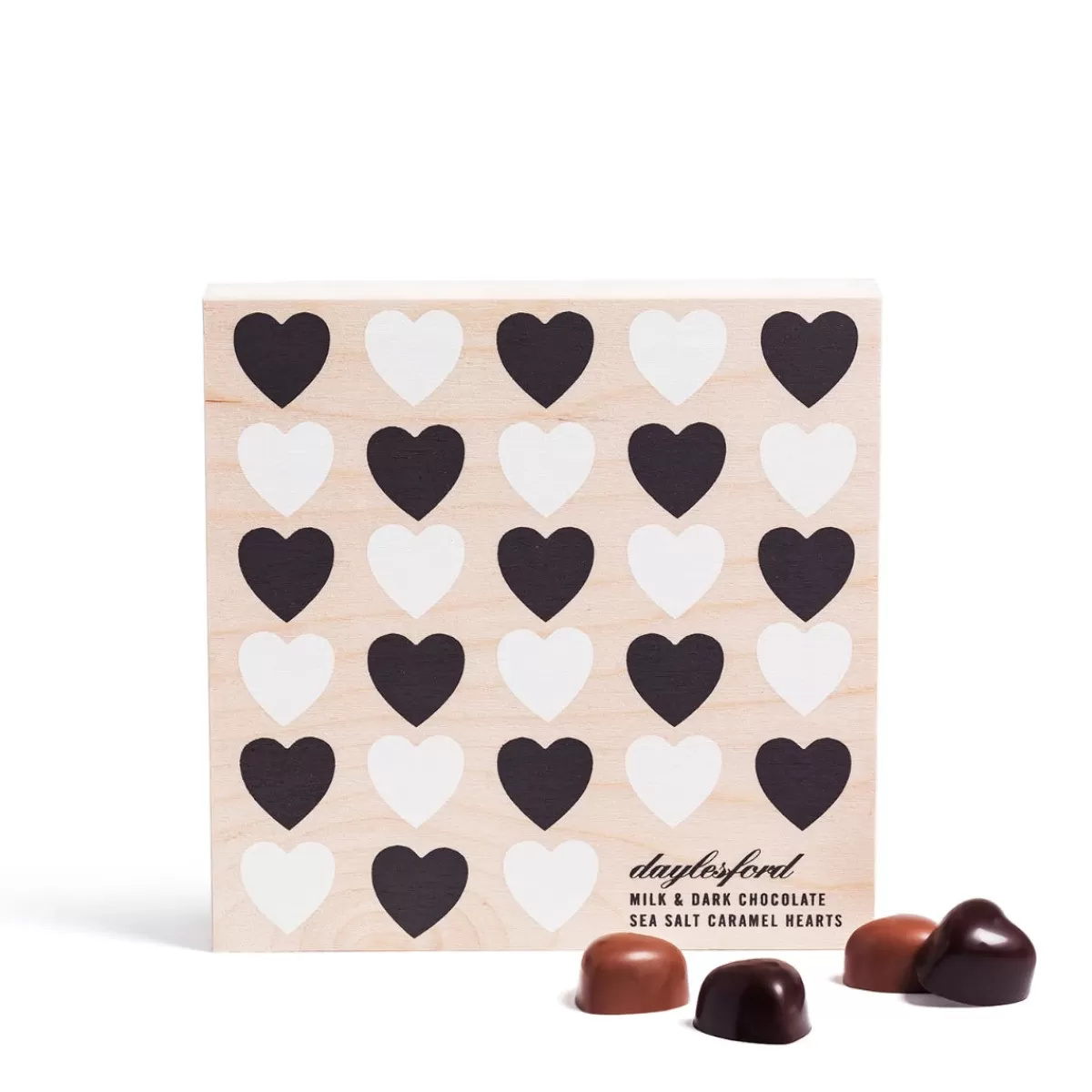 Milk & Dark Chocolate Sea Salt Caramel Hearts Wooden Box>Daylesford Organic Cheap